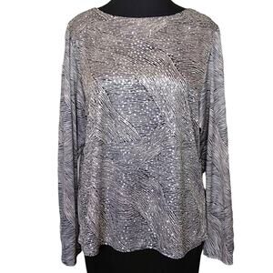 Boston Maid Womens Large Vintage Zebra Print Glitter Blouse Metallic Black White